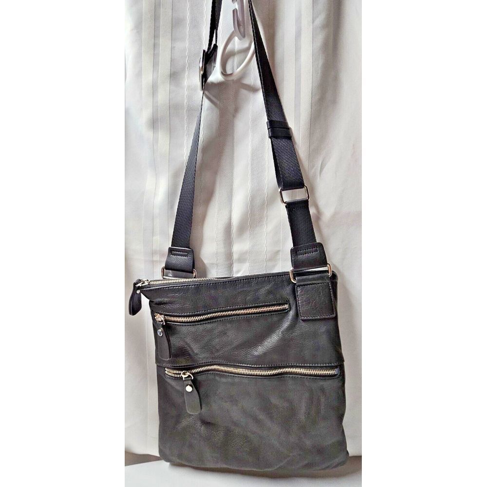 Margot black genuine leather soft soft 3 zipper crossbody messenger bag